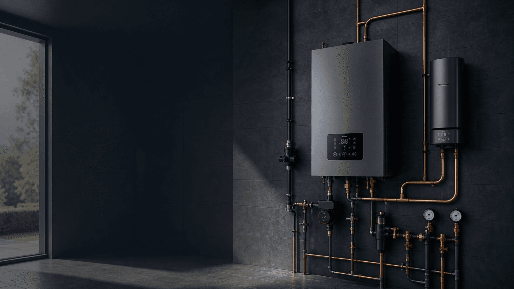 Wall-mounted water heating systems with professional pipe installation